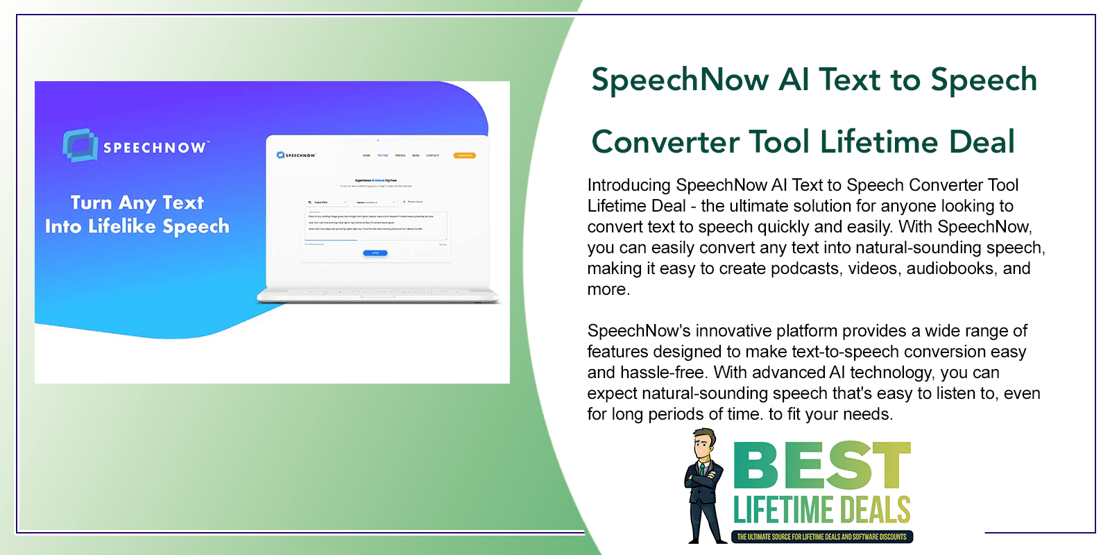 SpeechNow AI Text to Speech Converter Tool Lifetime Deal Featured Image