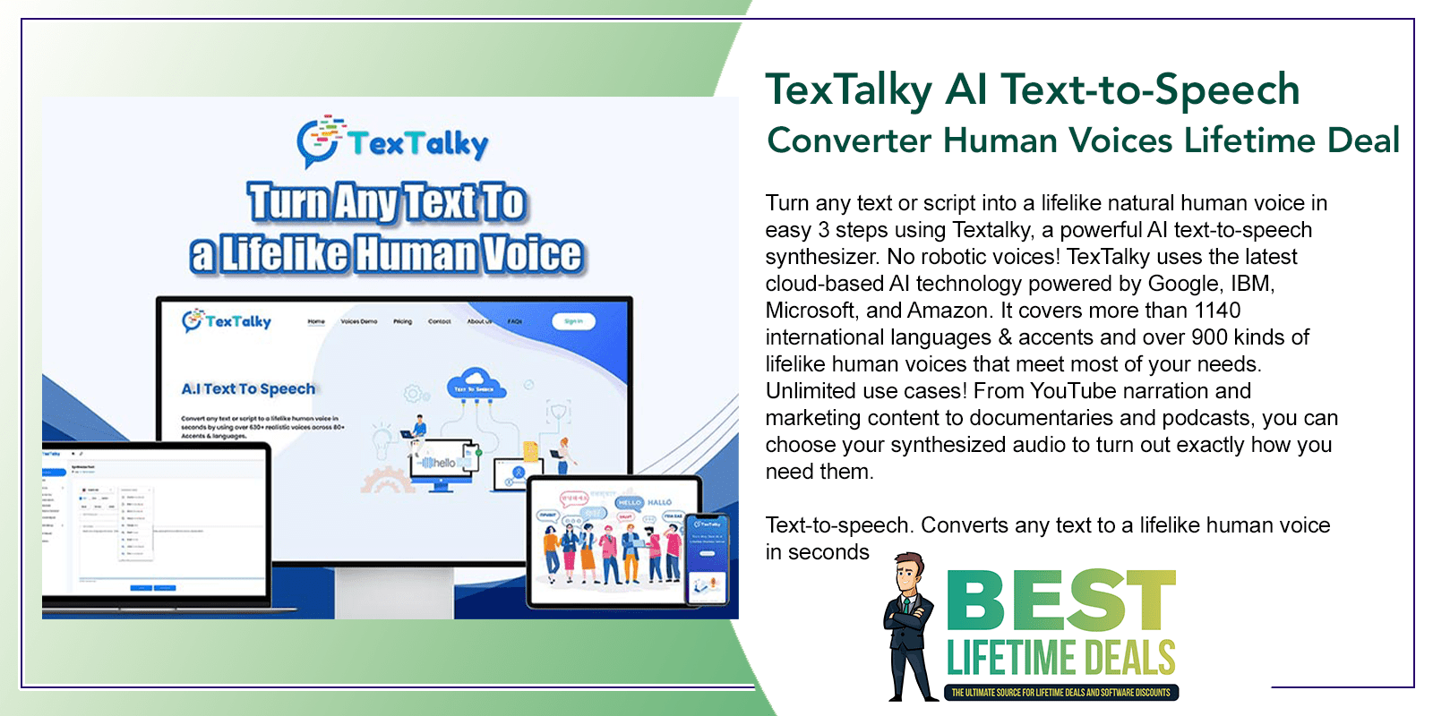 TexTalky AI Text to Speech Converter Human Voices Lifetime Deal