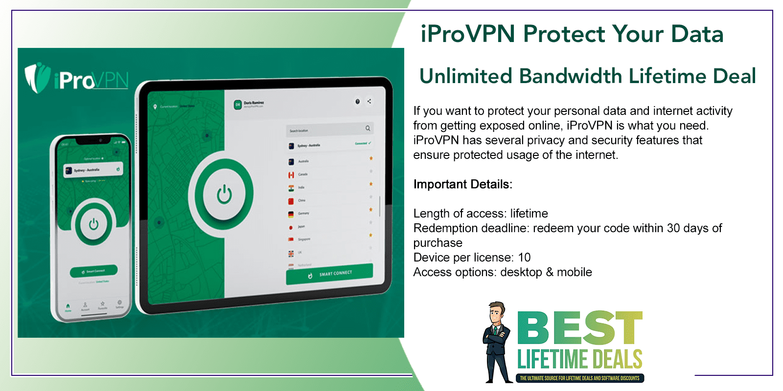 iProVPN Protect Your Data Unlimited Bandwidth Lifetime Deal