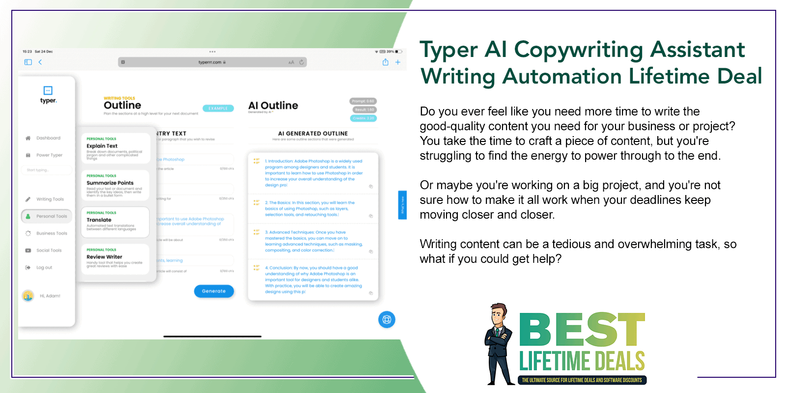 Typer AI Copywriting Assistant Writing Automation Lifetime Deal
