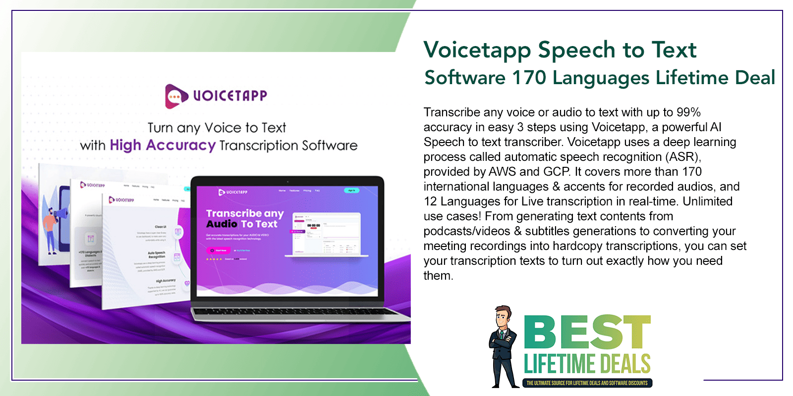Voicetapp Speech to Text Software 170 Languages Lifetime Deal