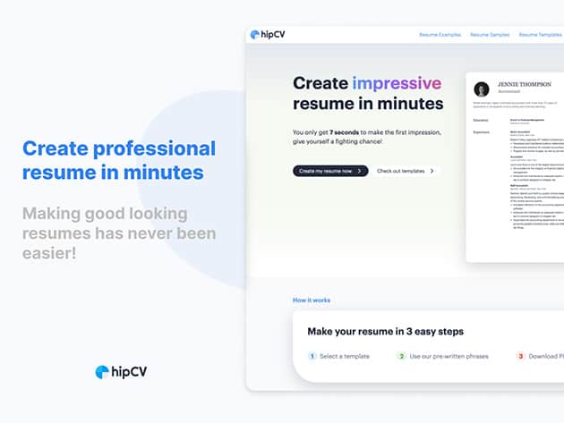 hipCV Resumé Builder Pro Plan Monitor Job Applications Lifetime Deal