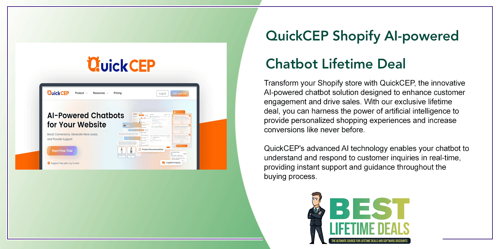 QuickCEP Shopify AI powered Chatbot Lifetime Deal Featured Image