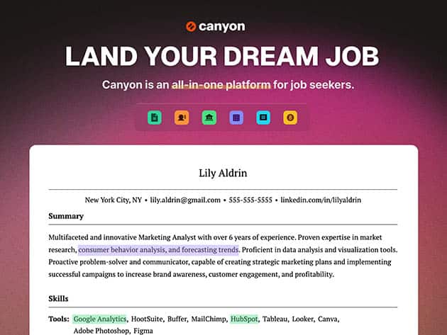 Canyon Pro Plan AI Resumé Builder Jobs Platform 1