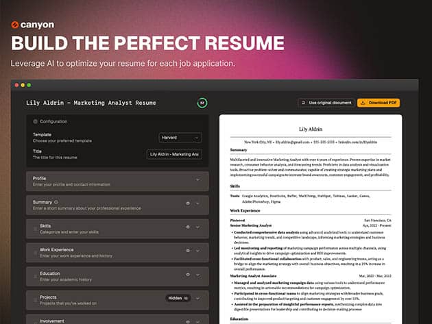 Canyon Pro Plan AI Resumé Builder Jobs Platform 2