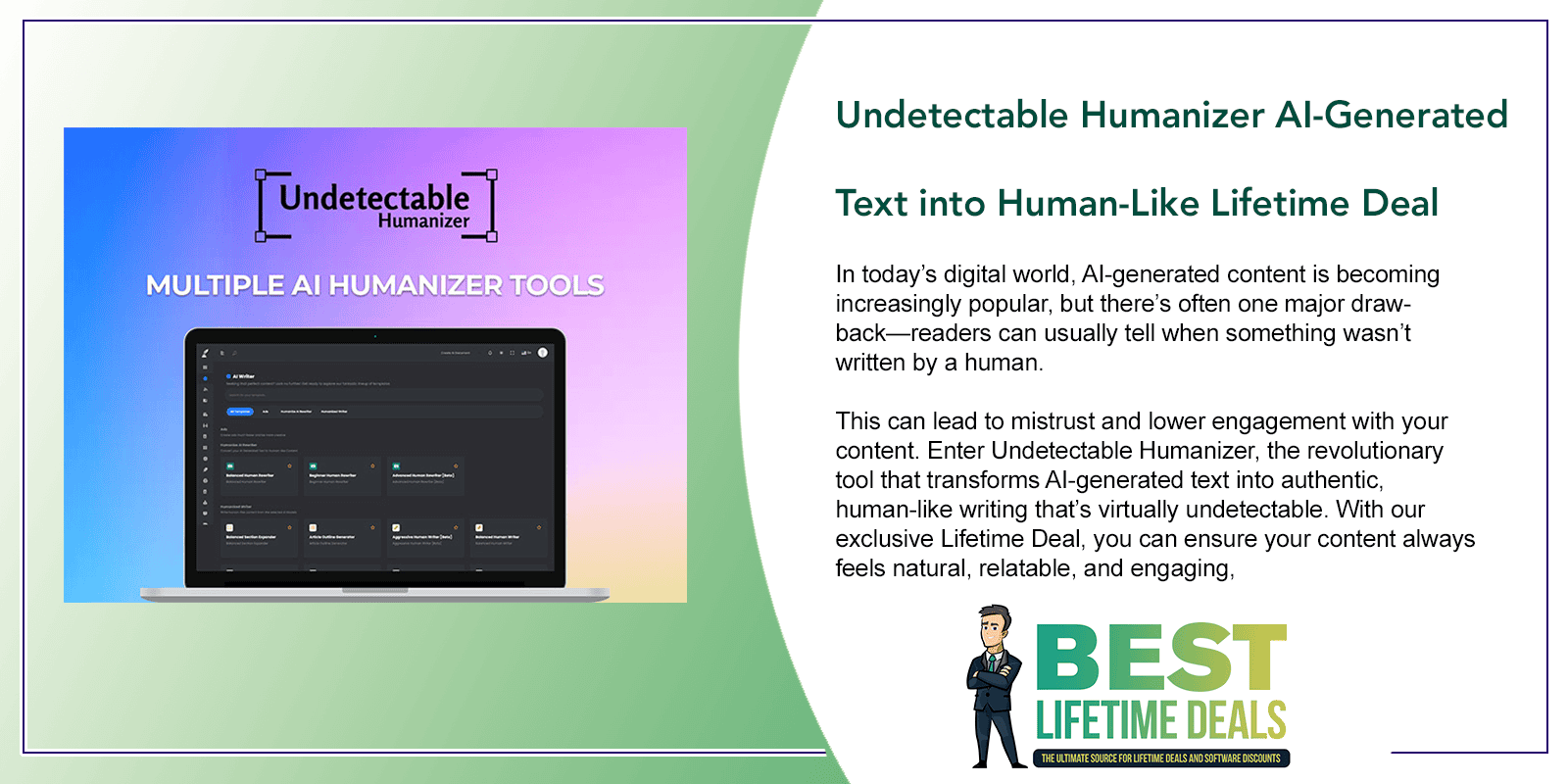 Undetectable Humanizer AI Generated Text into Human Like Lifetime Deal Featured Image