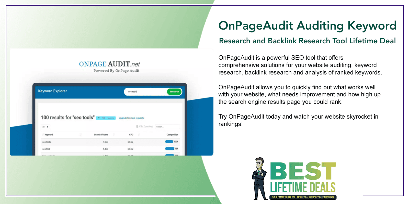 OnPageAudit Auditing Keyword Research and Backlink Research Tool Lifetime Deal