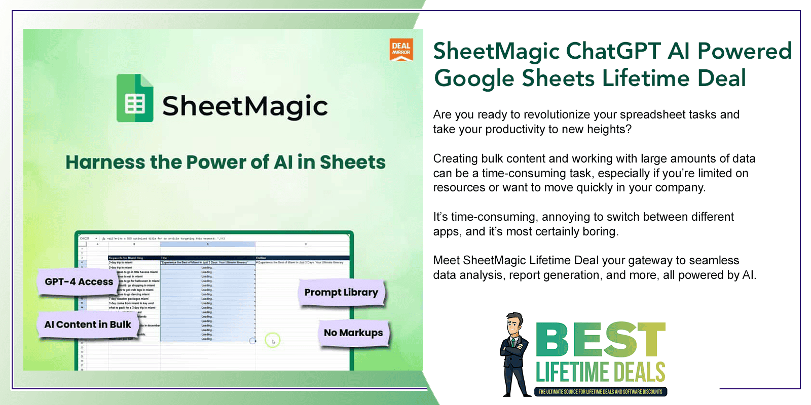 SheetMagic ChatGPT AI Powered Google Sheets Lifetime Deal