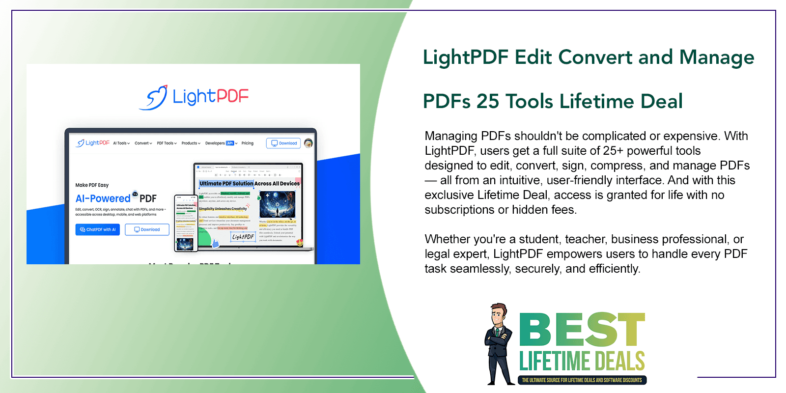 LightPDF Edit Convert and Manage PDFs 25 Tools Lifetime Deal Featured Image
