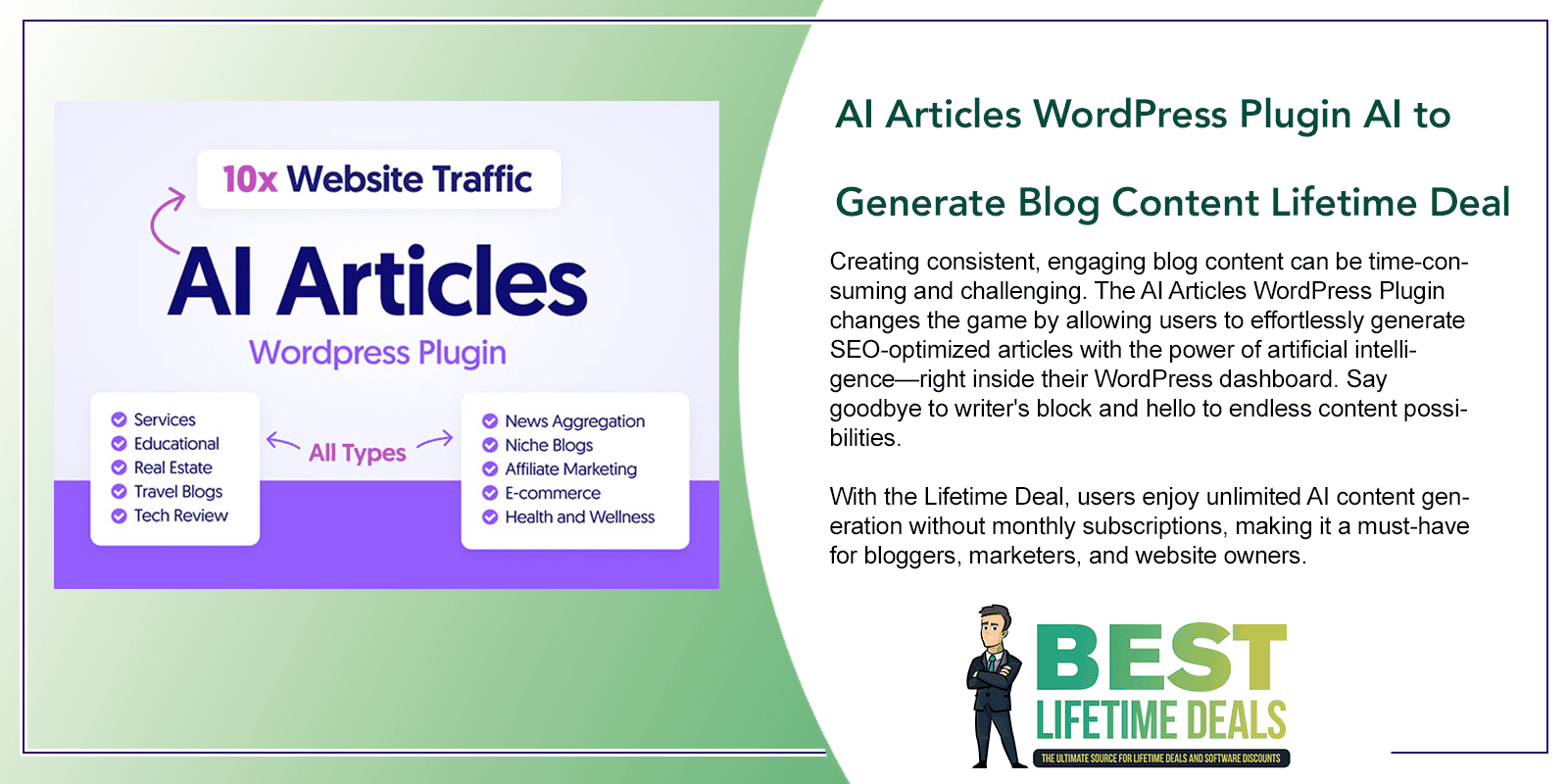 AI Articles WordPress Plugin AI to Generate Blog Content Lifetime Deal Featured Image