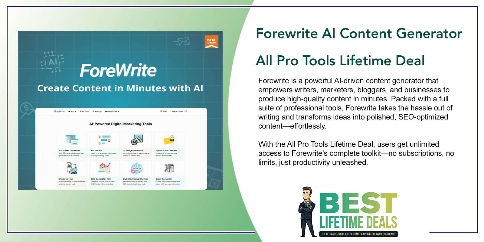 Forewrite AI Content Generator All Pro Tools Lifetime Deal Featured Image