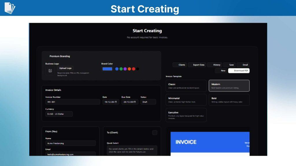 InvoiceDeck Start Creating Image