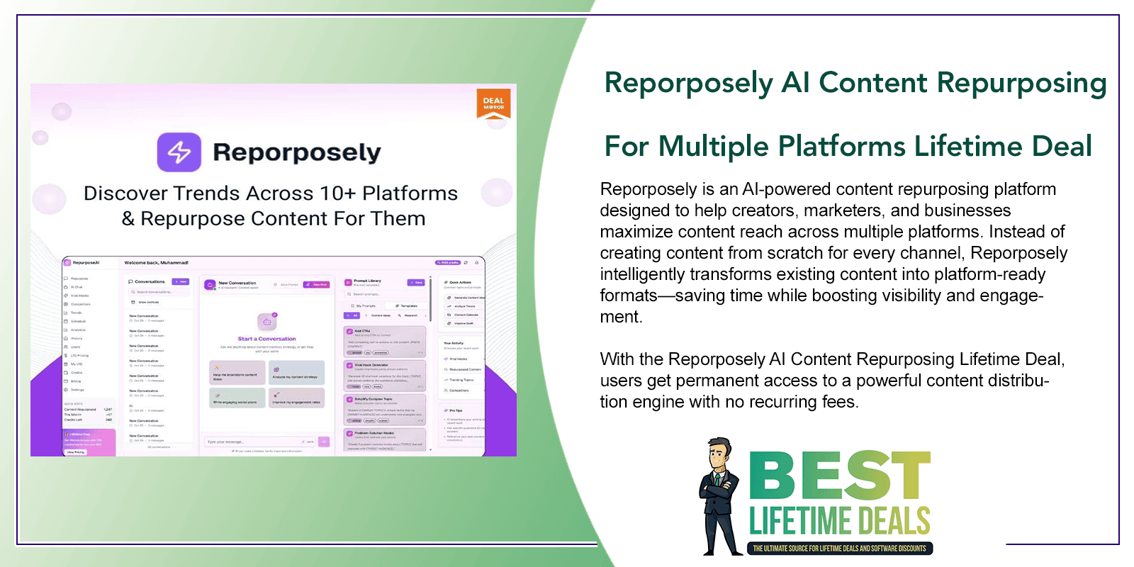 Reporposely AI Content Repurposing For Multiple Platforms Lifetime Deal Featured Image