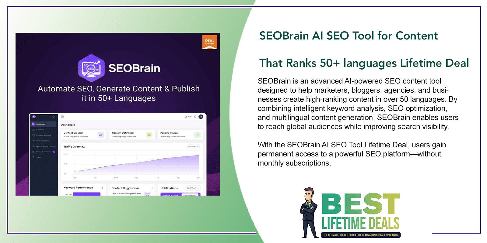 SEOBrain AI SEO Tool for Content That Ranks 50+ languages Lifetime Deal Featured Image