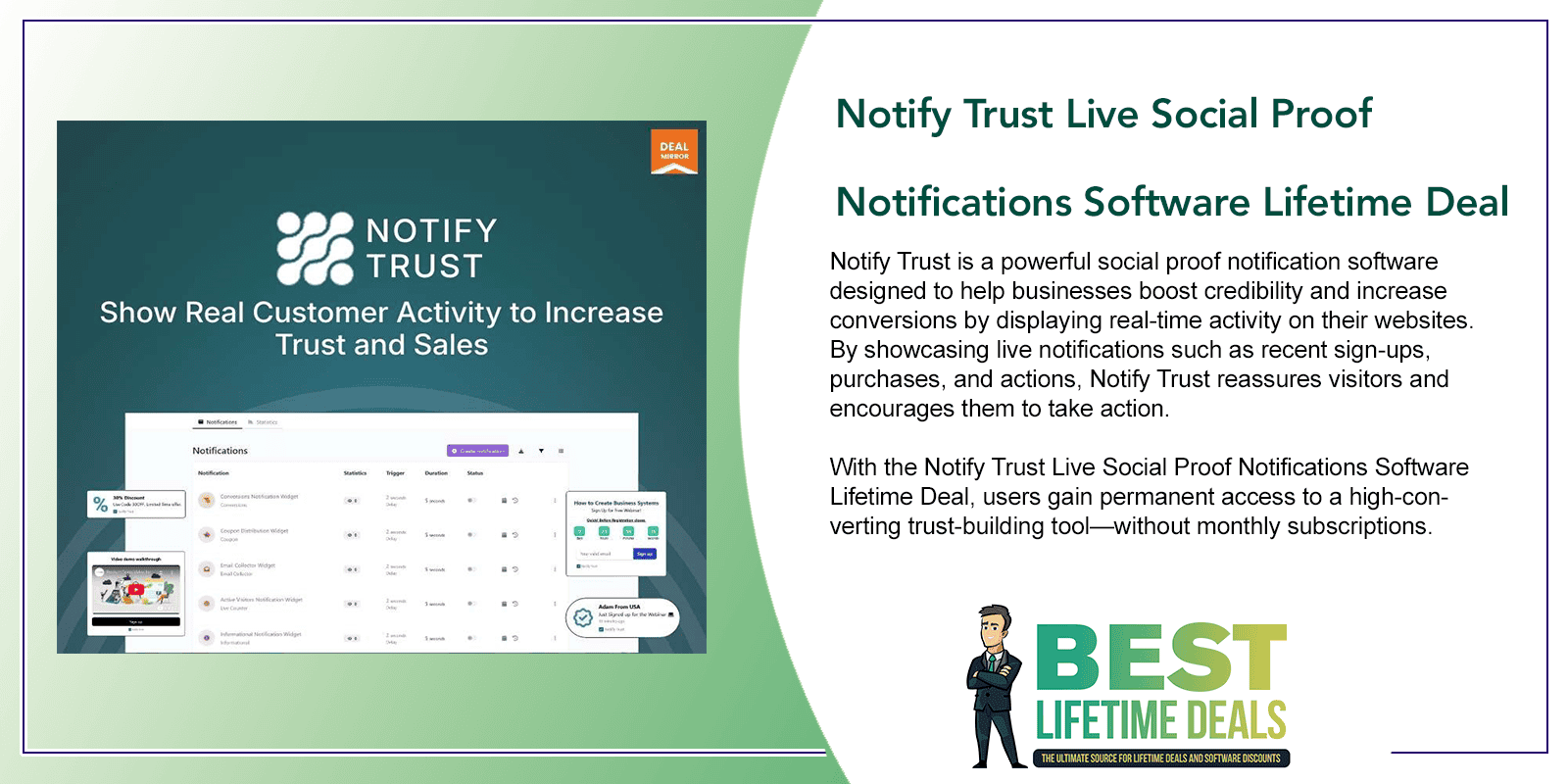 Notify Trust Live Social Proof Notifications Software Lifetime Deal Featured Image