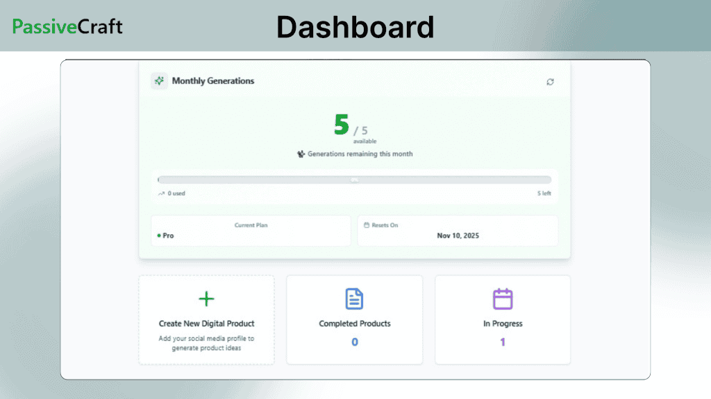 PassiveCraft Dashboard Images
