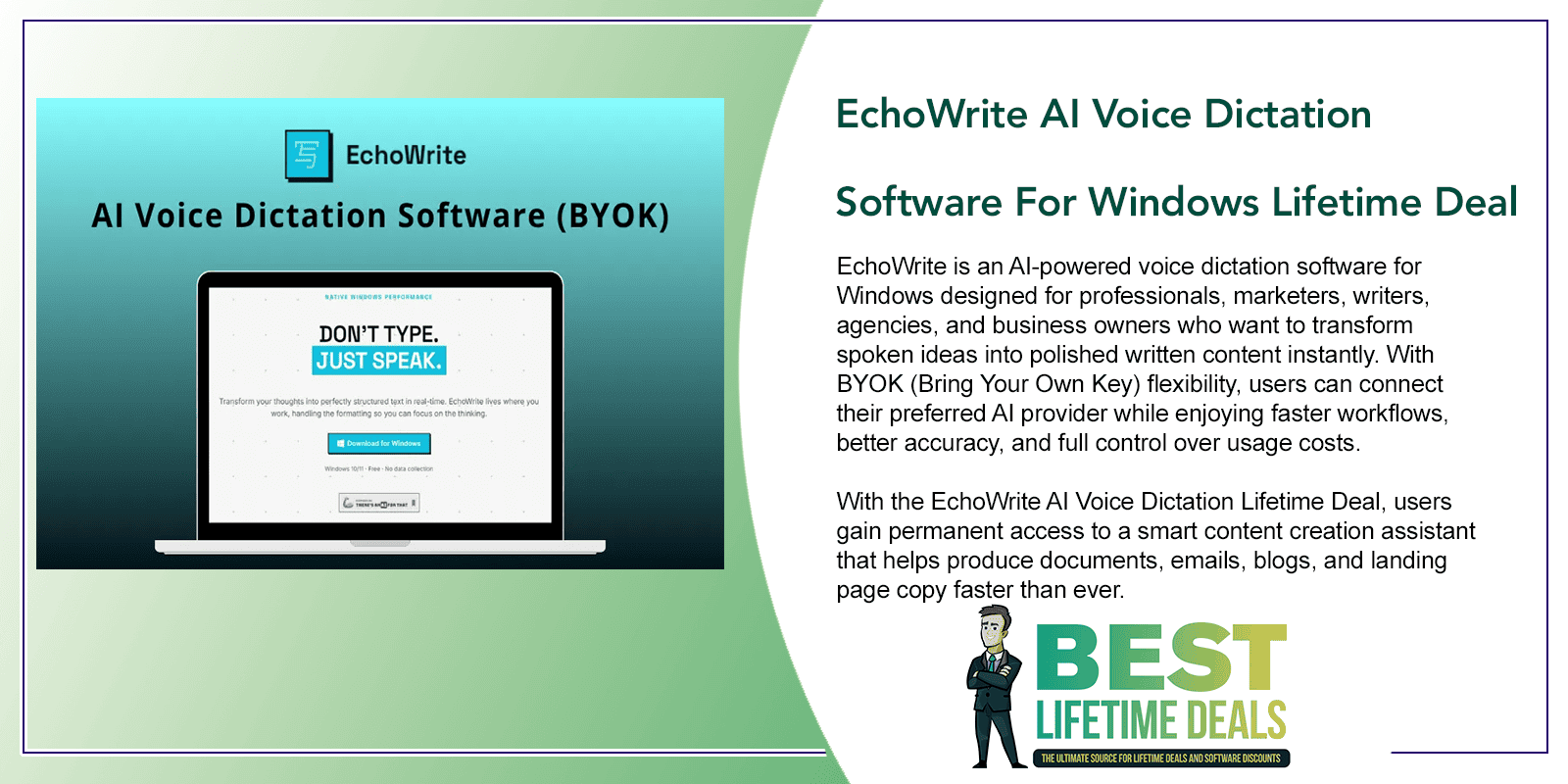 EchoWrite AI Voice Dictation Lifetime Deal Featured Image