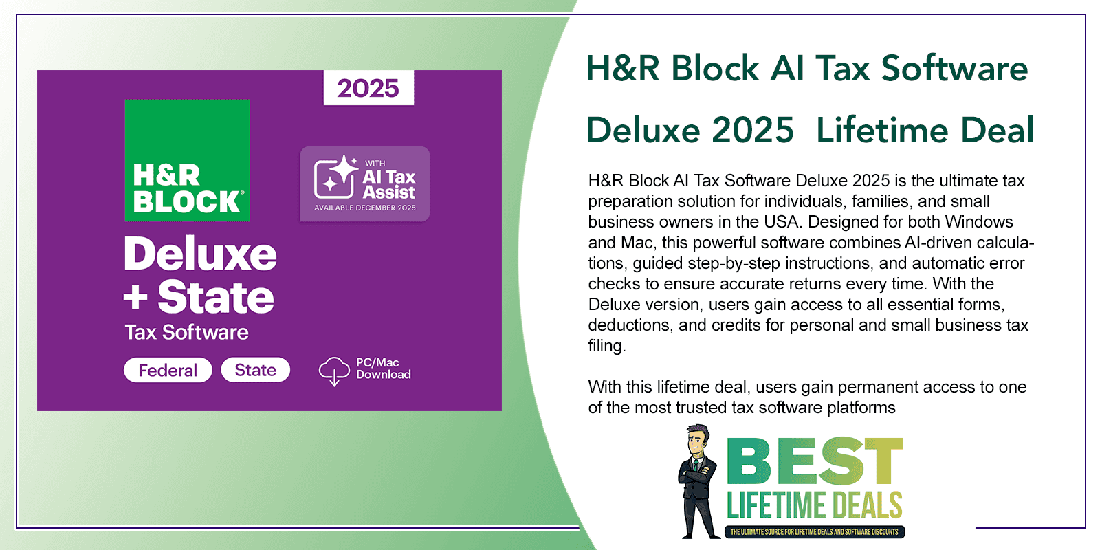 H&R Block AI Tax Software Deluxe 2025 Lifetime Deal Featured Image