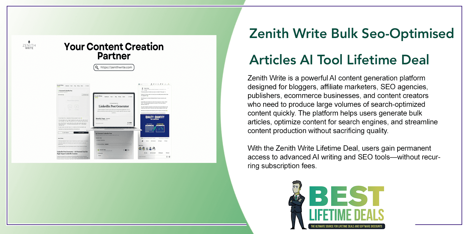 Zenith Write Bulk Seo Optimised Articles AI Tool Featured Image