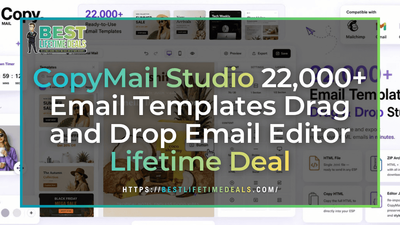 CopyMail Studio 22,000+ Email Templates Drag and Drop Email Editor Lifetime Deal